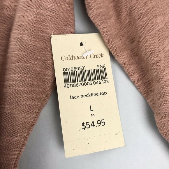 Coldwater Creek Lace Scoop Neck Top oSZ L Knit NEW - Picture 2 of 7